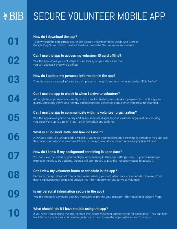 Secure Volunteer Mobile App FAQ Flyer