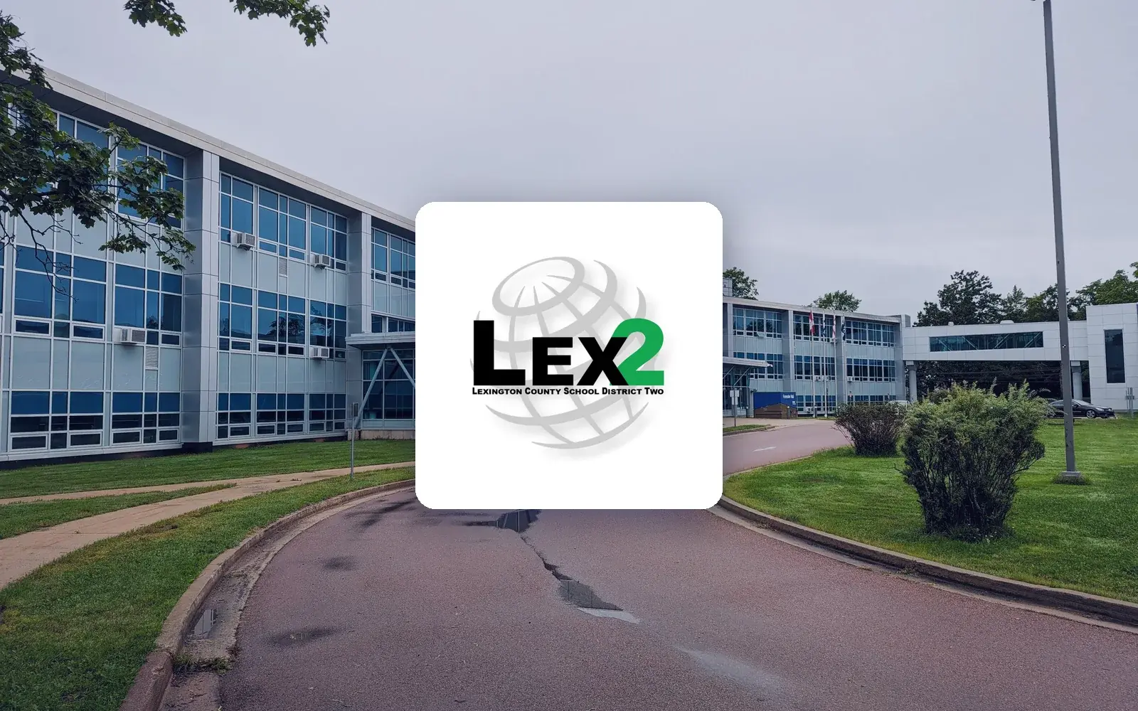 Lexington School District Two logo over a school campus