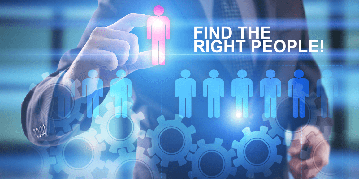 Man representing a  background investigation service foreground text saying find the right people